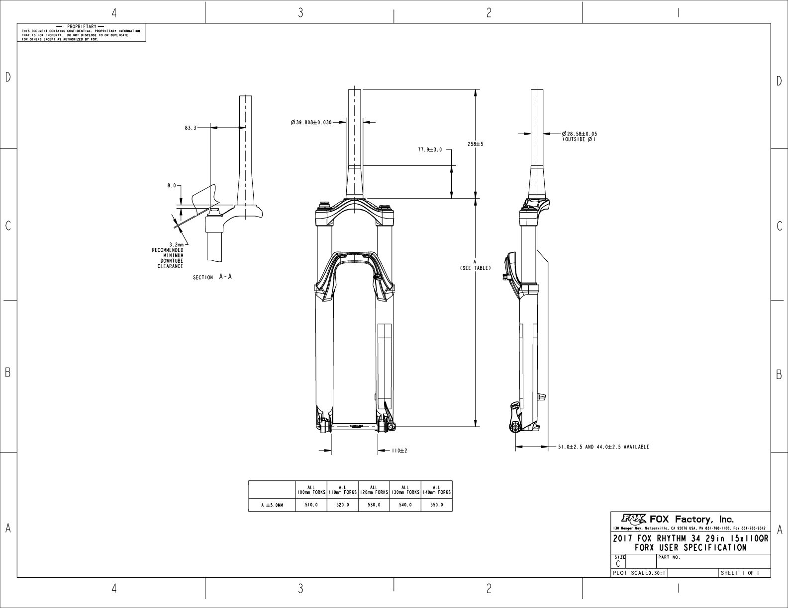 FORK 2017 2021 34mm User Specification Drawings Bike Tech Help Center FOX